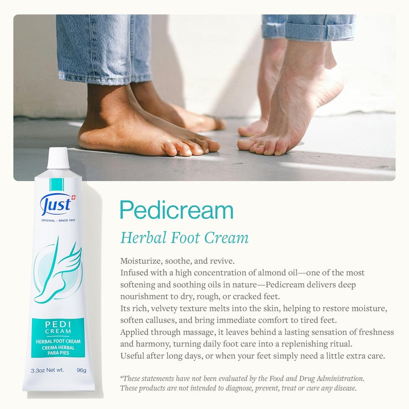 SwissJust Swiss Just Pedicream Foot Cream 3.4 Fl oz- Nourishing Foot Care Kit with a High Concentration of Almond Oil for Skin - Soothing and Moisturizing Natural and Herbal Formula for Dry and Cracked Feet - Image 2